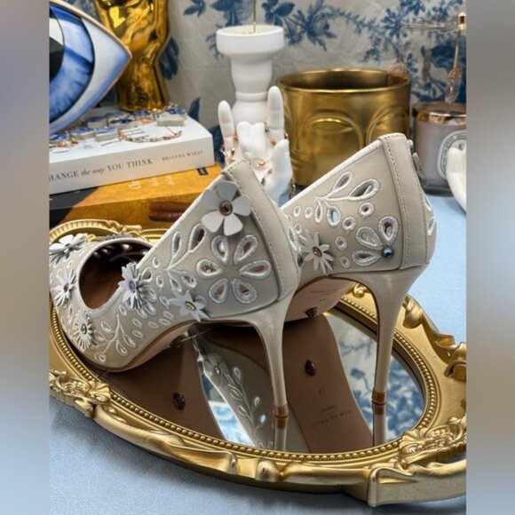 🆕 KURT GEIGER LONDON 🧿 NWOT Belgravia Flower Heel, Bone Combo - Sz 37 US 7 - Picture 15 of 15